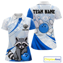 Load image into Gallery viewer, Custom Blue Funny Raccoon Bowling Jersey For Women Custom Bowling Shirts Team Polo &amp; Quarter Zip TDM6593