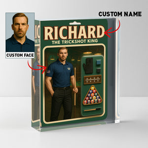 The Trickshot King Toy Box Acrylic Plate Custom Name And Face For Billiard Player TDM4251