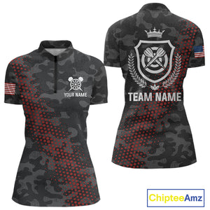 Red And Grey Camo Darts Shirt For Women Custom Camouflage Darts Team Jerseys Polo & Quarter Zip TDM4432