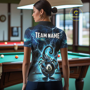 Blue Lightning Thunder Scorpion 8 Ball Pool Polo & 1/4 Zip For Women Custom Billiard Team Jersey TDM4861