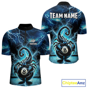 Blue Lightning Thunder Scorpion 8 Ball Pool Polo & 1/4 Zip For Men Custom Billiard Team Jersey TDM4861