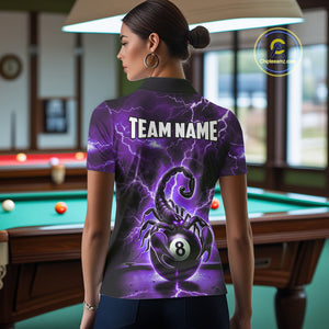 Purple Thunder Lightning Scorpion 8 Ball Pool Polo & 1/4 Zip For Women Custom Billiard Team Jersey TDM4862
