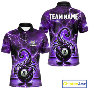 Purple Thunder Lightning Scorpion 8 Ball Pool Polo & 1/4 Zip For Men Custom Billiard Team Jersey TDM4862