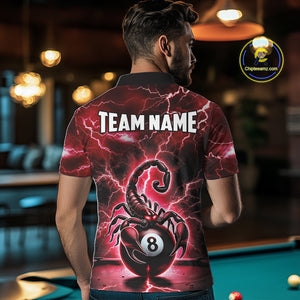 Red Lightning Thunder Scorpion 8 Ball Pool Polo & Quarter Zip For Men Custom Billiard Team Jersey TDM4863