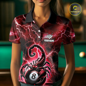 Red Lightning Thunder Scorpion 8 Ball Pool Polo & Quarter Zip For Women Custom Billiard Team Jersey TDM4863