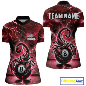Red Lightning Thunder Scorpion 8 Ball Pool Polo & Quarter Zip For Women Custom Billiard Team Jersey TDM4863