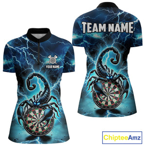 Blue Lightning Thunder Scorpion Darts Shirt Polo & 1/4 Zip For Women Custom Darts League Team Jersey TDM4864