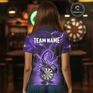 Purple Thunder Lightning Scorpion Darts Polo & 1/4 Zip For Women Custom Darts League Team Jersey TDM4865