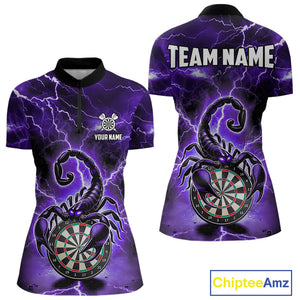 Purple Thunder Lightning Scorpion Darts Polo & 1/4 Zip For Women Custom Darts League Team Jersey TDM4865