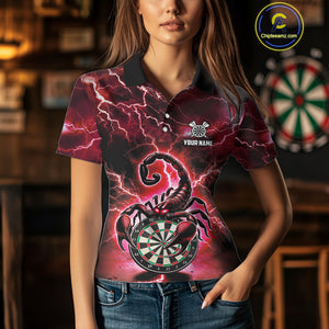 Red Lightning Thunder Scorpion Darts Shirt Polo & 1/4 Zip For Women Custom Darts League Team Jersey TDM4866