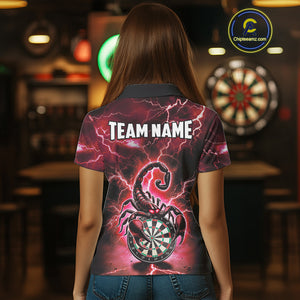 Red Lightning Thunder Scorpion Darts Shirt Polo & 1/4 Zip For Women Custom Darts League Team Jersey TDM4866