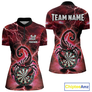 Red Lightning Thunder Scorpion Darts Shirt Polo & 1/4 Zip For Women Custom Darts League Team Jersey TDM4866