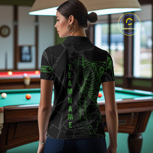 Load image into Gallery viewer, Black And Green Funny Skeleton Billiard Polo &amp; 1/4 Zip For Women Custom Billiard Pool Team Jersey TDM5797