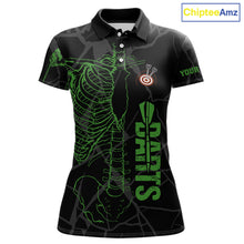 Load image into Gallery viewer, Black And Green Funny Skeleton Darts Polo &amp; 1/4 Zip Custom Darts Shirt For Women Darts Team Jersey TDM5799