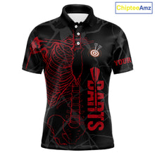 Load image into Gallery viewer, Black And Red Funny Skeleton Darts Polo &amp; 1/4 Zip Custom Darts Shirt For Men Darts Team Jersey TDM5800