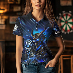 Personalized Blue Glowing Grim Reaper Dart Shirt Polo, Quarter Zip For Women Custom Skull Dart Jersey TDM3640