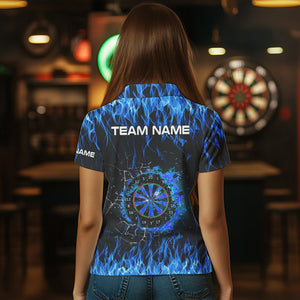 Blue Flaming Dart Shirt With Pocket Option For Women Custom Dart Team Jersey TDM3791
