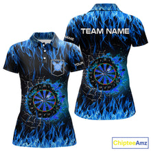 Load image into Gallery viewer, Blue Flaming Dart Shirt With Pocket Option For Women Custom Dart Team Jersey TDM3791