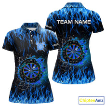 Load image into Gallery viewer, Blue Flaming Dart Shirt With Pocket Option For Women Custom Dart Team Jersey TDM3791