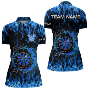 Blue Flaming Dart Shirt With Pocket Option For Women Custom Dart Team Jersey TDM3791