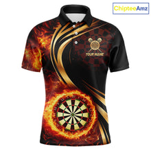 Load image into Gallery viewer, Personalized Fire Flame Darts Shirt For Men Custom Golden Darts Team Jersey Polo &amp; 1/4 Zip TDM6174