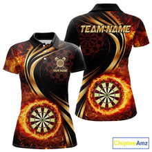 Load image into Gallery viewer, Personalized Fire Flame Darts Shirt For Women Custom Golden Darts Team Jersey Polo &amp; 1/4 Zip TDM6174