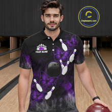 Load image into Gallery viewer, Black And Purple Custom Butterfly Bowling Shirt For Men, Bowling Team Jersey Polo &amp; 1/4 Zip Shirt TDM6180