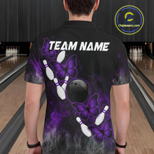 Load image into Gallery viewer, Black And Purple Custom Butterfly Bowling Shirt For Men, Bowling Team Jersey Polo &amp; 1/4 Zip Shirt TDM6180