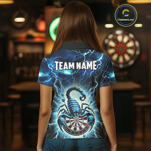 Blue Lightning Thunder Scorpion Darts Shirt For Women Custom Darts Jersey Team Polo & 1/4 Zip TDM4870
