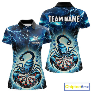 Blue Lightning Thunder Scorpion Darts Shirt For Women Custom Darts Jersey Team Polo & 1/4 Zip TDM4870