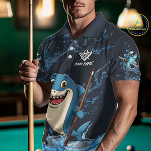 Blue Funny Shark 8 Ball Pool Billiard Shirt For Men Custom Billiard Team Jersey Polo & 1/4 Zip TDM4871