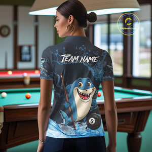 Blue Funny Shark 8 Ball Pool Billiard Shirt For Women Custom Billiard Team Jersey Polo & 1/4 Zip TDM4871