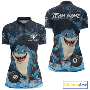 Blue Funny Shark 8 Ball Pool Billiard Shirt For Women Custom Billiard Team Jersey Polo & 1/4 Zip TDM4871