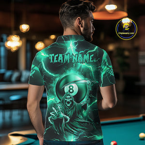 Turquoise Grim Reaper 8 Ball Men's Billiard Shirt Custom Thunder Lightning Pool Team Jersey TDM4872