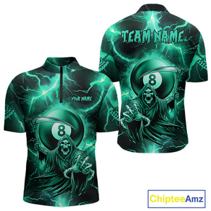 Turquoise Grim Reaper 8 Ball Men's Billiard Shirt Custom Thunder Lightning Pool Team Jersey TDM4872