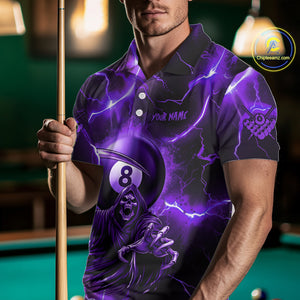Purple Grim Reaper 8 Ball Men's Billiard Shirt Custom Thunder Lightning Halloween Pool Team Jersey TDM4874