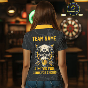 Funny Darts And Beer Aim For Fun Drink For Cheer Custom Skull Dart Shirt For Women, Dart Team Jersey TDM4878