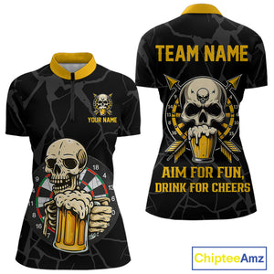 Funny Darts And Beer Aim For Fun Drink For Cheer Custom Skull Dart Shirt For Women, Dart Team Jersey TDM4878