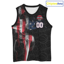 Load image into Gallery viewer, American Flag Smoke Basketball Shirt Custom Name &amp; Number Patriotic Basketball Team Jersey TDM5801
