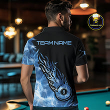 Load image into Gallery viewer, Black And Blue Flaming Icy 8 Ball Pool Billiard Shirt For Men Custom Billiard Team Jersey TDM5808