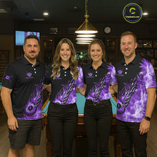 Load image into Gallery viewer, Black And Purple Flaming Icy 8 Ball Pool Billiard Shirt For Women Custom Billiard Team Jersey TDM5809