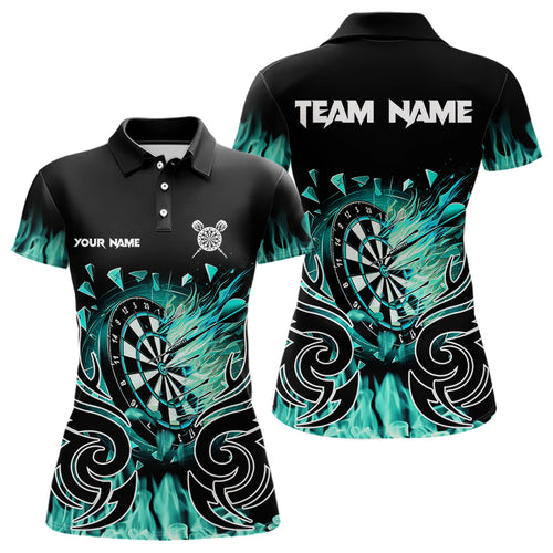 Custom Turquoise Tribal Flame Dart Shirt For Women, Dart Jersey Pocket Option TDM3795