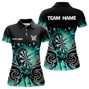 Custom Turquoise Tribal Flame Dart Shirt For Women, Dart Jersey Pocket Option TDM3795