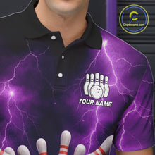 Load image into Gallery viewer, Custom Eagle Thunder Lightning Purple Bowling Shirt For Men, Bowling Team Jersey Polo &amp; 1/4 Zip TDM6188