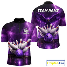 Load image into Gallery viewer, Custom Eagle Thunder Lightning Purple Bowling Shirt For Men, Bowling Team Jersey Polo &amp; 1/4 Zip TDM6188