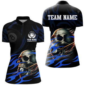 Funny Skull 8 Ball Pool Custom Billiard Polo & Quarter-Zip Shirts For Women, Billiard 8 Ball Jerseys TDM1695