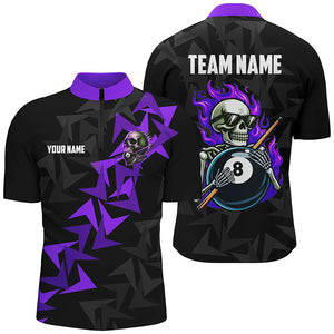 Funny Skeleton With 8 Ball Pool Custom Men Billiard Shirts, Cool Purple Billiard Jerseys Shirts TDM1903