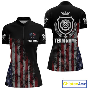 Customized American Flag Smoke Darts Shirt For Women, Patriotic Darts Jersey Team Polo & 1/4 Zip TDM4887