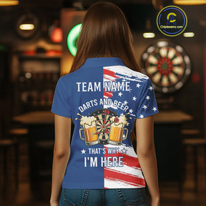 Darts And Beer That's Why I'm Here Funny Dart Shirt For Women Custom Patriotic US Flag Dart Jersey TDM4888