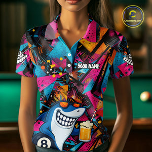 Funny Shark Colorful Graffiti Style Custom 8 Ball Billiard Shirt For Women Best Billiard Team Jersey TDM4890
